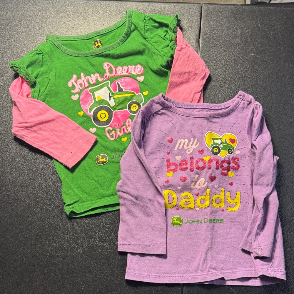 John Deere Girls' Long Sleeve Tractor Tees - Green & Pink and Purple